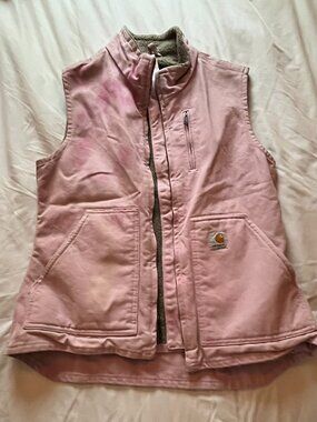 Vintage Baby Pink Carhartt Sherpa Lined Vest Size Small